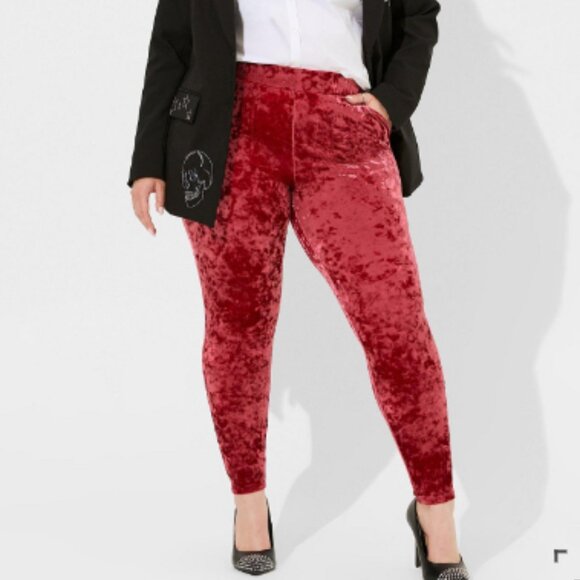 Torrid Crushed Velvet Pocket Leggings Rhubarb Red Size 3X 22 - 24 Goth Witchy - Picture 1 of 10
